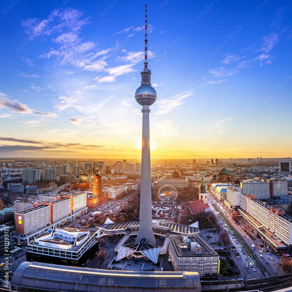 panoramic view at central berlin while sunset