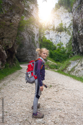 girls hiker on a path