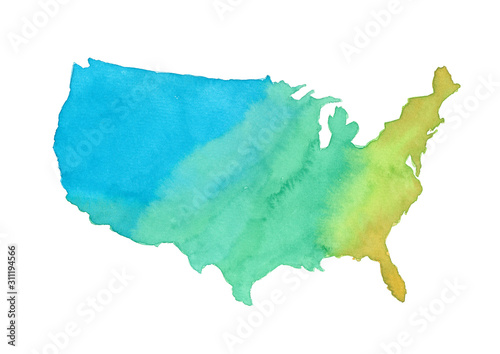 Photo watercolor of United States of America map, illustration