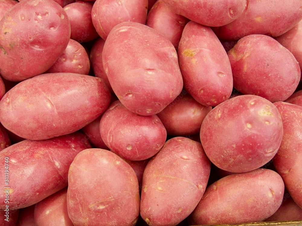 Fresh raw potatoes market, top view Fresh raw potatoes market, top view
