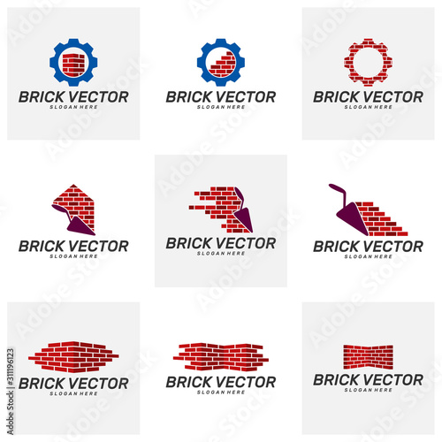set of Brick Building logo design vector, Brickwork simple modern logo template, Emblem, Design Concept, Creative Symbol, Icon