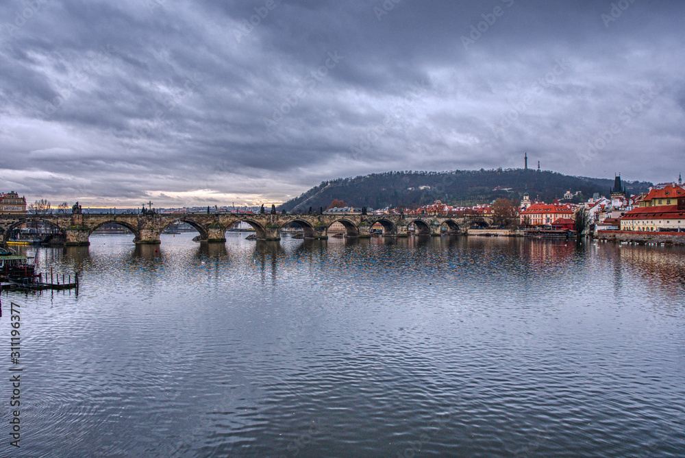Charles Bridge over Vltava river in Prague