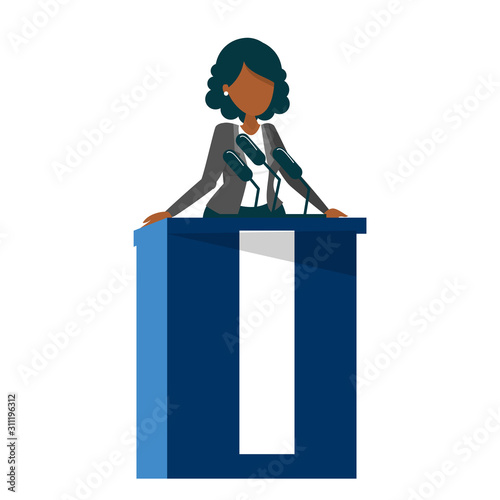African american woman standing at the tribune vector isolated.