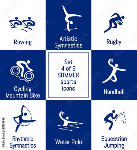 Summer sports icons set, 4 of 6, vector illustration, vector template