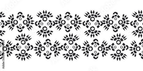 Ikat pattern etnic indian ornamental black and white illustration. Navajo motif texture ornate  design for surface print. Black and white background.