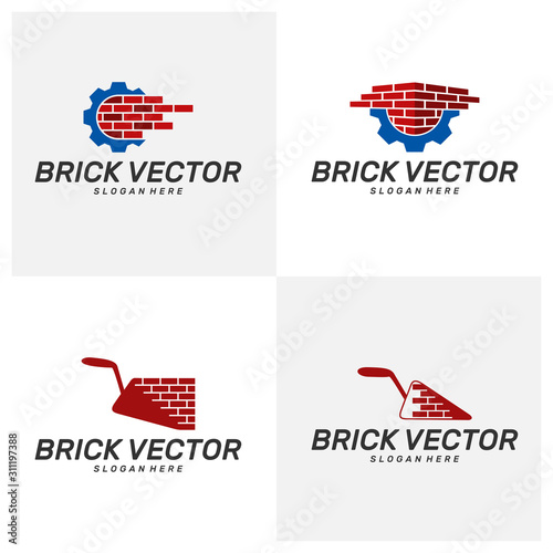 set of Brick Building logo design vector, Brickwork simple modern logo template, Emblem, Design Concept, Creative Symbol, Icon