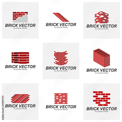 set of Brick Building logo design vector, Brickwork simple modern logo template, Emblem, Design Concept, Creative Symbol, Icon