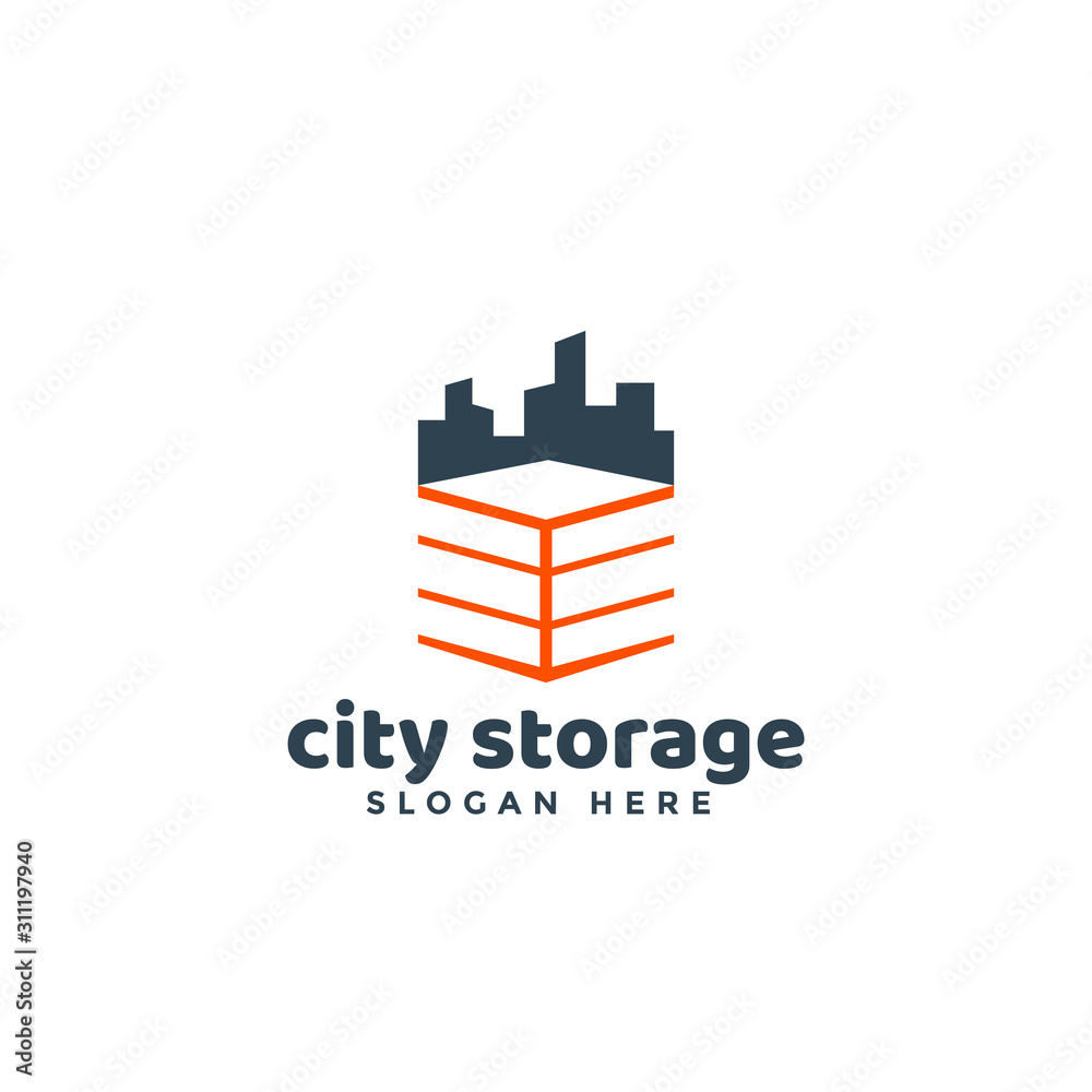 City Storage Logo Icon Vector, Storage Services Symbol with Cityscape and Warehouse Design City Storage Logo Icon Vector, Storage Services Symbol with Cityscape and Warehouse Design