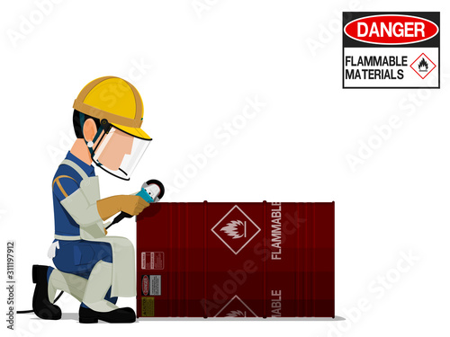 A grinder is working near the flammable material.