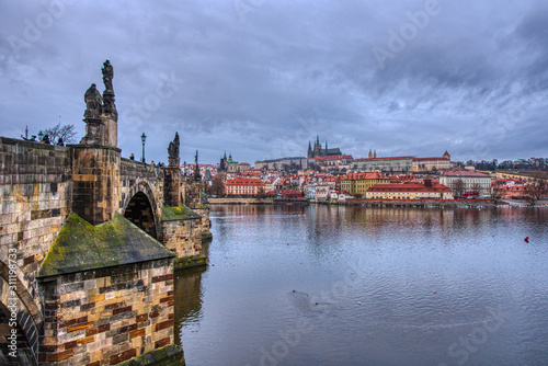 krasluv bridge with castle and cathedral with beautiful cloudy sky
