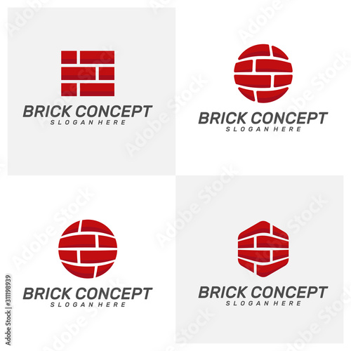 set of Brick Building logo design vector, Brickwork simple modern logo template, Emblem, Design Concept, Creative Symbol, Icon