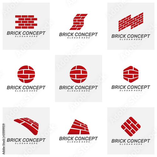 set of Brick Building logo design vector, Brickwork simple modern logo template, Emblem, Design Concept, Creative Symbol, Icon