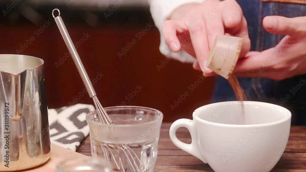 Pour Chocolate Powder From Plastic Spoon 