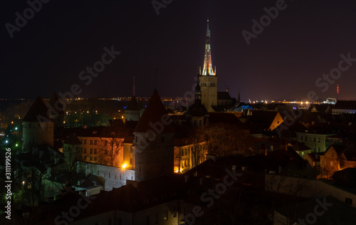 21 April 2018 Tallinn, Estonia. View of the Old town from the observation deck at night © fifg