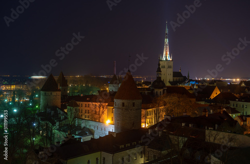 21 April 2018 Tallinn, Estonia. View of the Old town from the observation deck at night © fifg