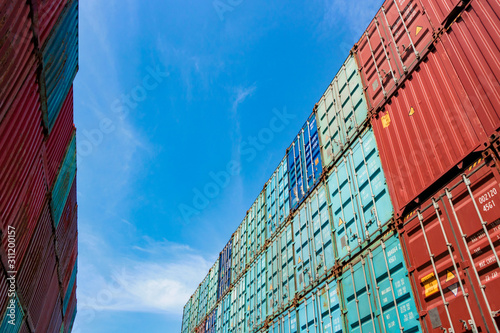 Containers on the wharf. International shipping logistics.