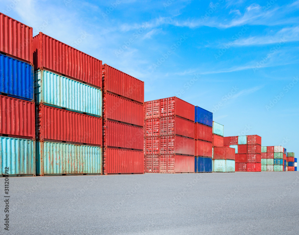 Containers on the wharf. International shipping logistics. Containers on the wharf. International shipping logistics.