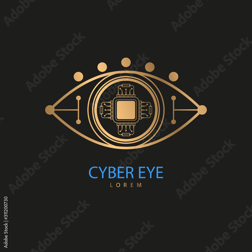 Eye scanner logo on a black background .Cyber eye on a white background . Technologies of the future .Vector illustration .	