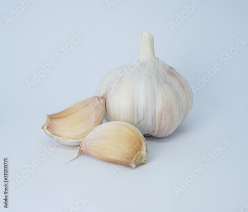 isolated garlic. Raw garlic with segments isolated on white background