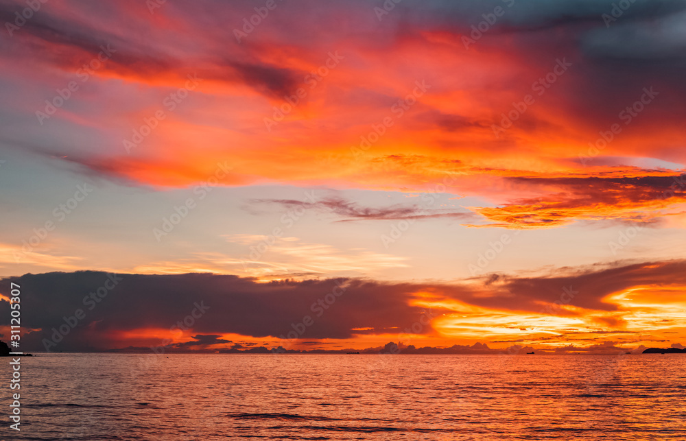 sunset on the sea, golden hour on the sea. Twilight sunset