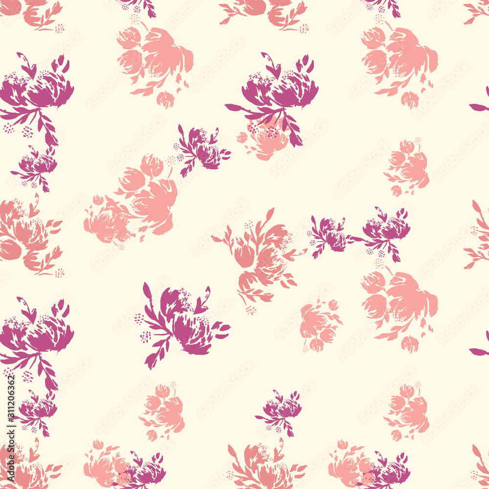 Obraz premium Flower scribble pattern. Romantic artistic textile vector print surface design background