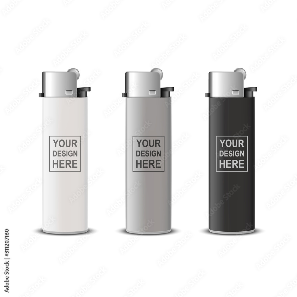 Vector 3d Realistic White, Gray, Black Blank Cigarette Lighter Icon Set
