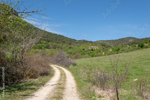 Rural way. Ribera (Álava). Abandoned village in the natural park of Valderejo.