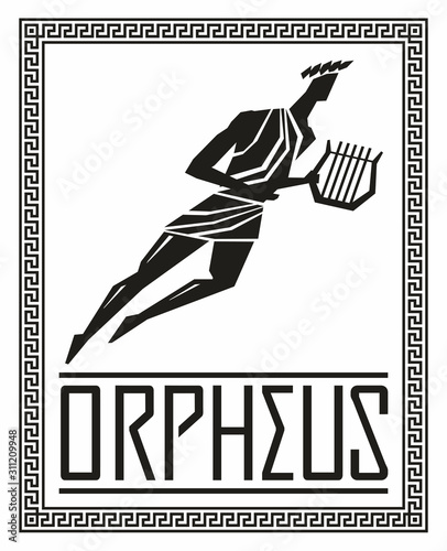 Flying figure silhouette of Orpheus. Greek mythology. Vector hand drawing photo
