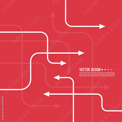 Vector abstract background with various curved direction arrows. The concept of the path of movement.
