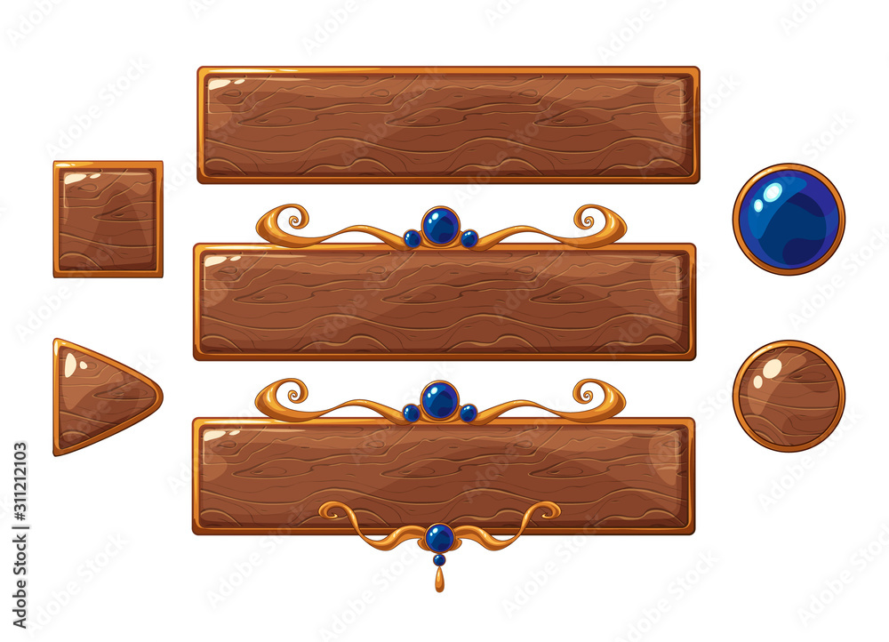 Naklejka premium Cartoon vector title wood banners set for fantasy game design.