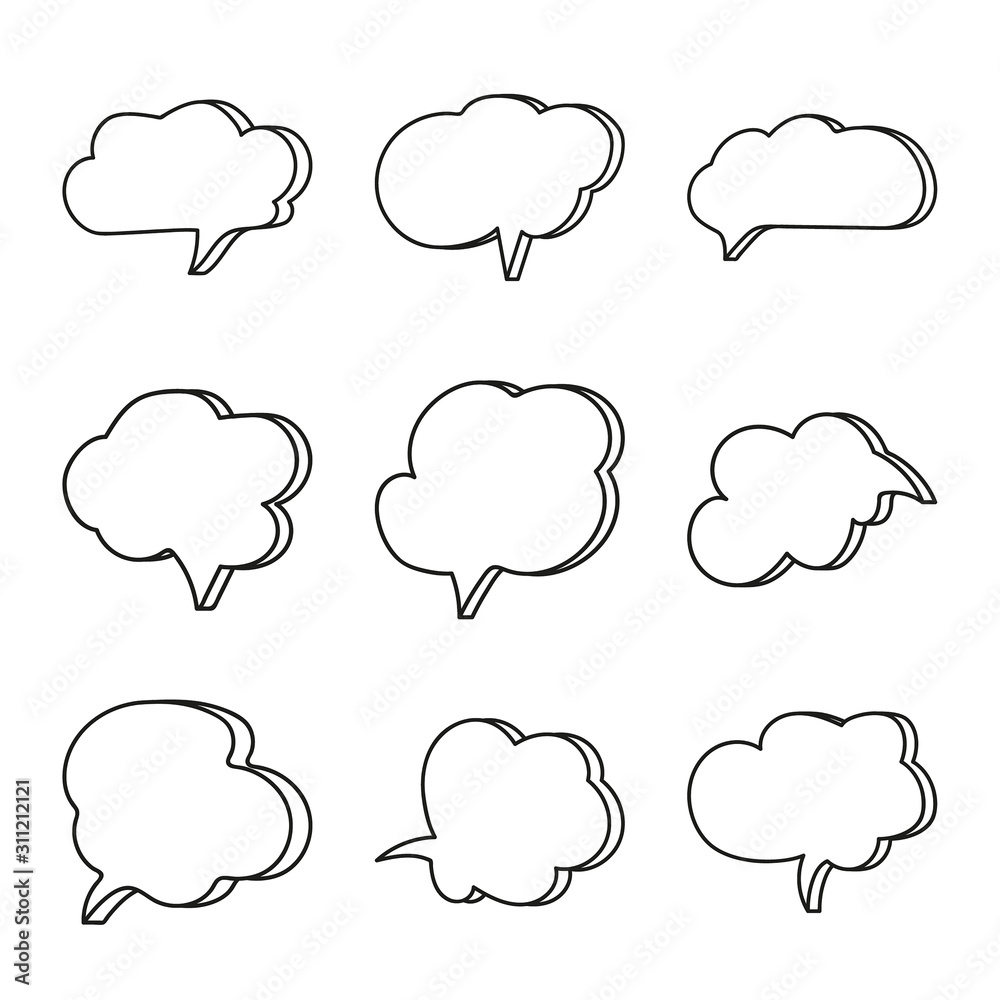 Vector set of hand drawn speech bubbles. Doodle style speaking bubbles isolated on white background. Vector set of hand drawn speech bubbles. Doodle style speaking bubbles isolated on white background.