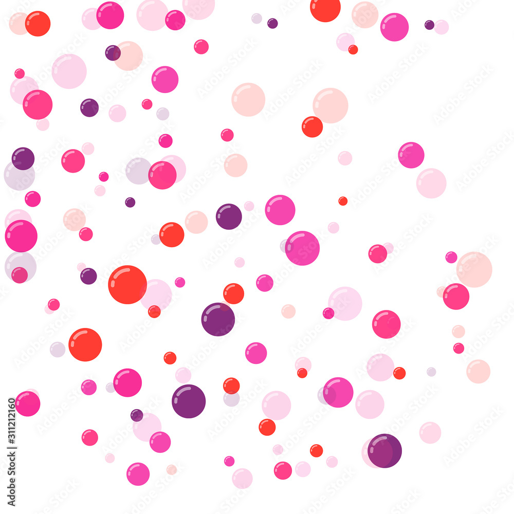 Festive multicolored circles, confetti. Randomly scattered colored bubbles. Childish vibrant round dots on white background for decoration. Vector illustration.