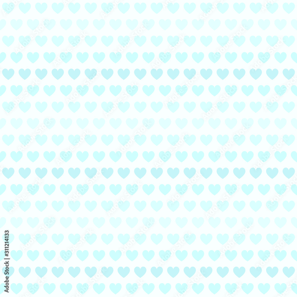 Cyan striped heart pattern. Seamless vector background