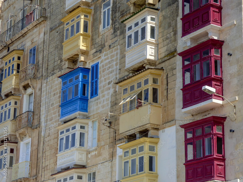 Traditional Maltese Window Boxes in Valetta