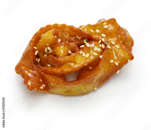 homemade chebakia, moroccan ramadan cookie isolated on white background photo