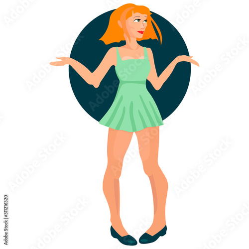girl makes a helpless gesture, misunderstanding and disinterest