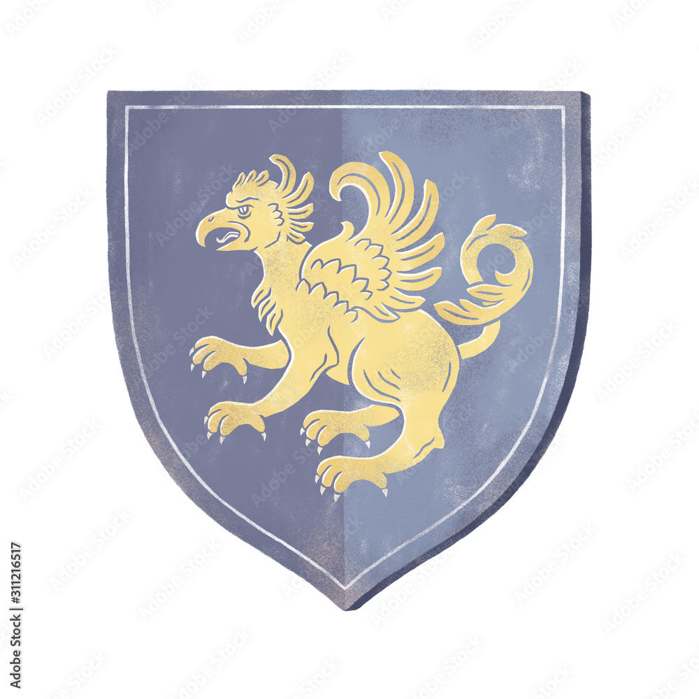 Medieval heraldic shield. Hand painted illustration.