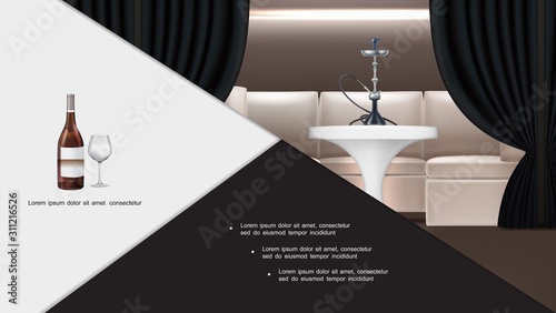 Realistic Hookah Lounge Bar Interior Composition