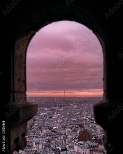 Canvas Print Landmark with Tower in France during sunset
