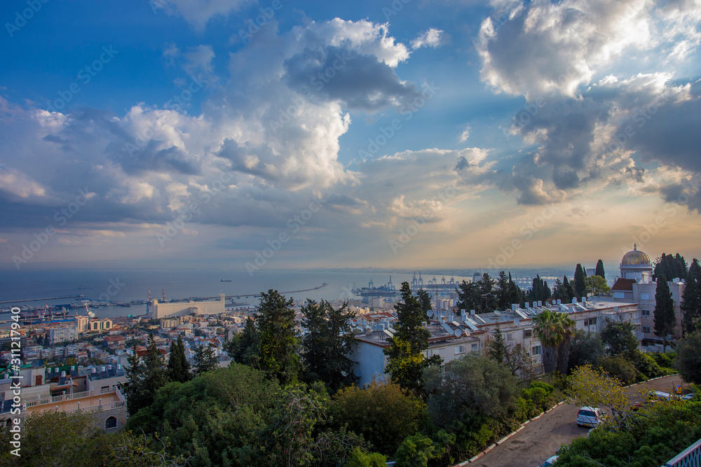 Aerial view on Haifa and  major port at Israel