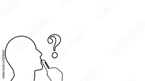 Animation of the head of a thinking person and a question mark on a white background