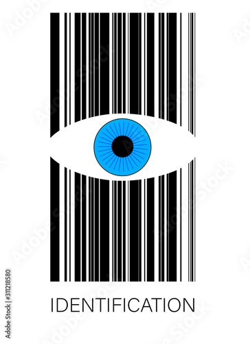 identification concept, eye between barcode, idea of the man checking , customer identification,