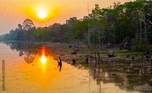 Sunrise of Srah Srang Lake Angkor Cambodia photo