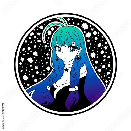 Cute Anime Girl With Long Blue Hair And Big Eyes Stock Vector Adobe Stock
