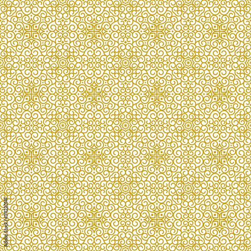 Vector golden seamless line art ornament in traditional oriental ethnic style 6