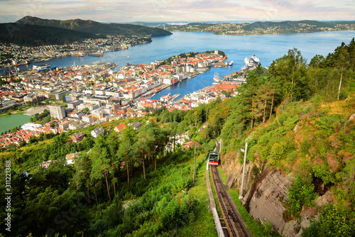 magnificent view of the Bergen funicular and its port