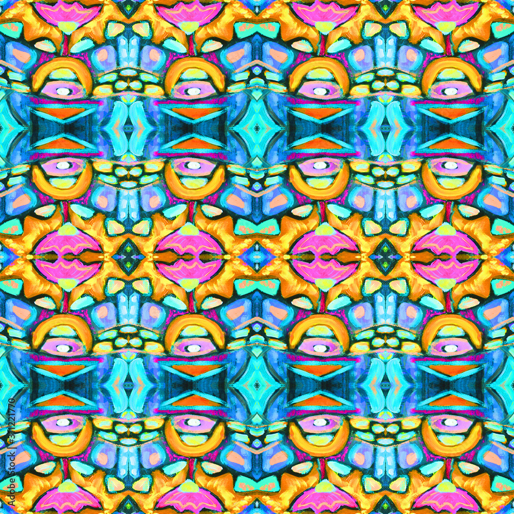 Kaleidoscopic abstract tribal seamless pattern. Modern stylish texture.