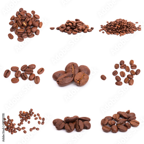 collage of Coffee beans isolated on a white background area for copy space.