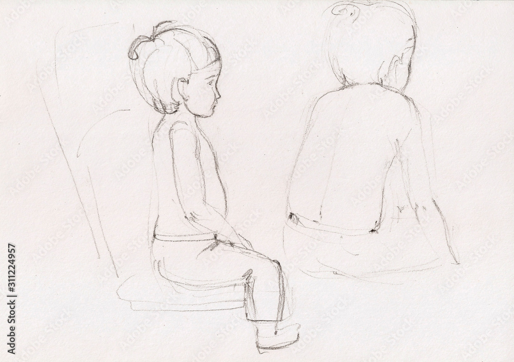 Steps of drawing of sitting child Steps of drawing of sitting child