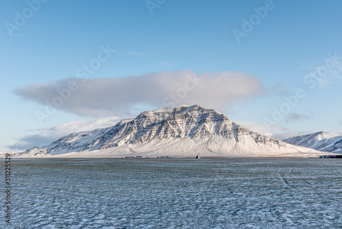 Góra, chmura, pustka, zima, Islandia